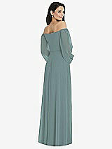 Rear View Thumbnail - Icelandic Off-the-Shoulder Puff Sleeve Maxi Dress with Front Slit