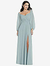 Alt View 1 Thumbnail - Morning Sky Off-the-Shoulder Puff Sleeve Maxi Dress with Front Slit