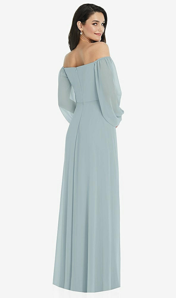 Back View - Morning Sky Off-the-Shoulder Puff Sleeve Maxi Dress with Front Slit