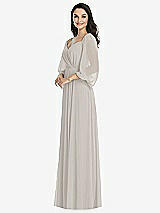 Front View Thumbnail - Oyster Off-the-Shoulder Puff Sleeve Maxi Dress with Front Slit