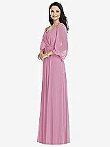 Front View Thumbnail - Powder Pink Off-the-Shoulder Puff Sleeve Maxi Dress with Front Slit