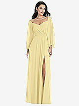 Alt View 1 Thumbnail - Pale Yellow Off-the-Shoulder Puff Sleeve Maxi Dress with Front Slit