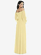 Rear View Thumbnail - Pale Yellow Off-the-Shoulder Puff Sleeve Maxi Dress with Front Slit