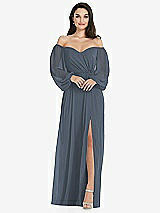 Side View Thumbnail - Silverstone Off-the-Shoulder Puff Sleeve Maxi Dress with Front Slit