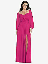 Alt View 1 Thumbnail - Think Pink Off-the-Shoulder Puff Sleeve Maxi Dress with Front Slit