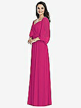 Front View Thumbnail - Think Pink Off-the-Shoulder Puff Sleeve Maxi Dress with Front Slit