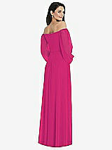 Rear View Thumbnail - Think Pink Off-the-Shoulder Puff Sleeve Maxi Dress with Front Slit