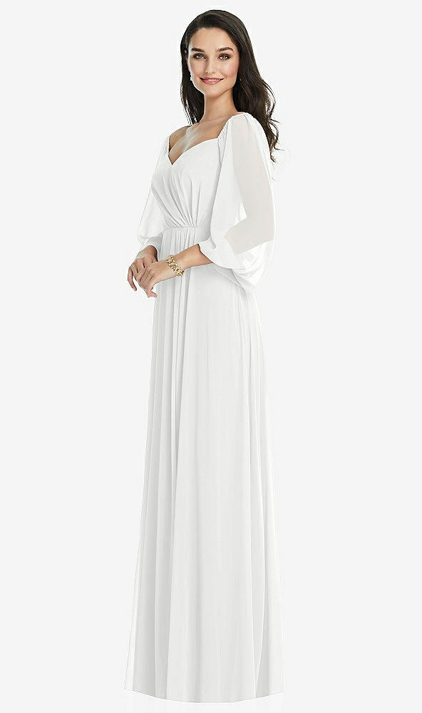 Front View - White Off-the-Shoulder Puff Sleeve Maxi Dress with Front Slit