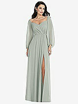 Alt View 1 Thumbnail - Willow Green Off-the-Shoulder Puff Sleeve Maxi Dress with Front Slit