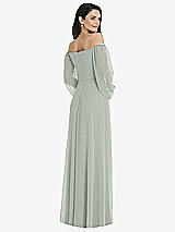 Rear View Thumbnail - Willow Green Off-the-Shoulder Puff Sleeve Maxi Dress with Front Slit