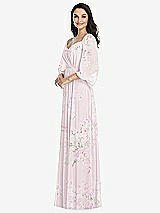 Front View Thumbnail - Watercolor Print Off-the-Shoulder Puff Sleeve Maxi Dress with Front Slit