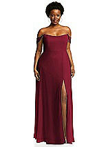 Alt View 1 Thumbnail - Burgundy Off-the-Shoulder Basque Neck Maxi Dress with Flounce Sleeves