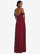Rear View Thumbnail - Burgundy Off-the-Shoulder Basque Neck Maxi Dress with Flounce Sleeves
