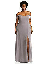 Alt View 1 Thumbnail - Cashmere Gray Off-the-Shoulder Basque Neck Maxi Dress with Flounce Sleeves
