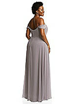 Alt View 3 Thumbnail - Cashmere Gray Off-the-Shoulder Basque Neck Maxi Dress with Flounce Sleeves