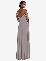 Rear View Thumbnail - Cashmere Gray Off-the-Shoulder Basque Neck Maxi Dress with Flounce Sleeves