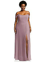 Alt View 1 Thumbnail - Dusty Rose Off-the-Shoulder Basque Neck Maxi Dress with Flounce Sleeves