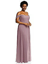 Alt View 2 Thumbnail - Dusty Rose Off-the-Shoulder Basque Neck Maxi Dress with Flounce Sleeves
