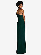 Rear View Thumbnail - Evergreen Asymmetrical Off-the-Shoulder Cuff Trumpet Gown With Front Slit