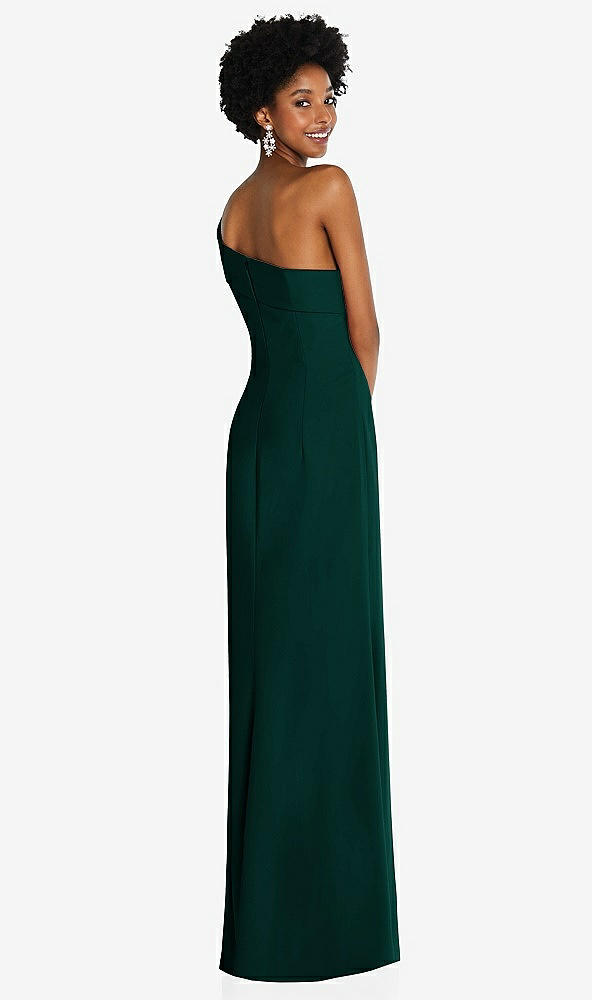 Back View - Evergreen Asymmetrical Off-the-Shoulder Cuff Trumpet Gown With Front Slit