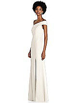 Side View Thumbnail - Ivory Asymmetrical Off-the-Shoulder Cuff Trumpet Gown With Front Slit