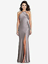 Front View Thumbnail - Cashmere Gray Halter Convertible Strap Bias Slip Dress With Front Slit