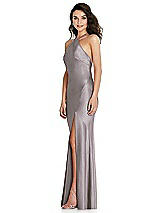 Side View Thumbnail - Cashmere Gray Halter Convertible Strap Bias Slip Dress With Front Slit