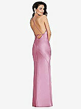 Rear View Thumbnail - Powder Pink Halter Convertible Strap Bias Slip Dress With Front Slit