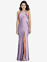 Front View Thumbnail - Pale Purple Halter Convertible Strap Bias Slip Dress With Front Slit