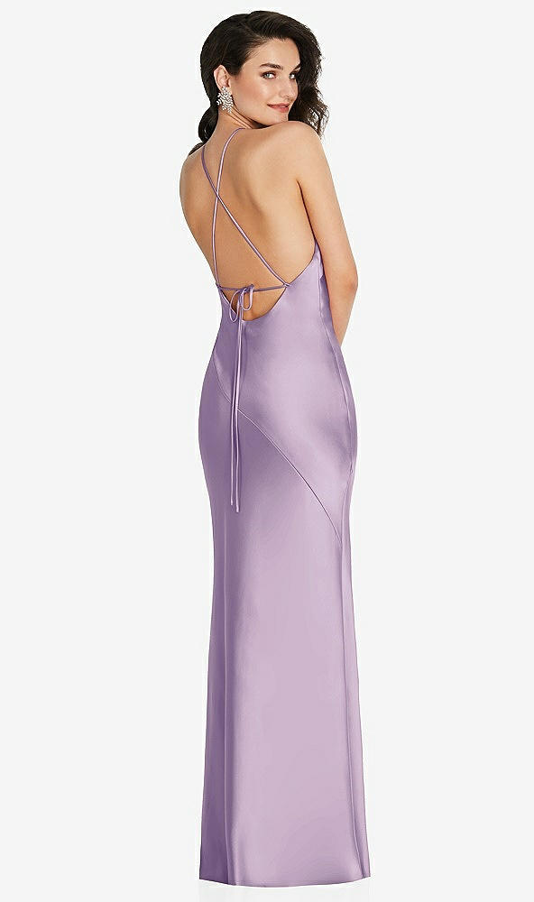 Back View - Pale Purple Halter Convertible Strap Bias Slip Dress With Front Slit