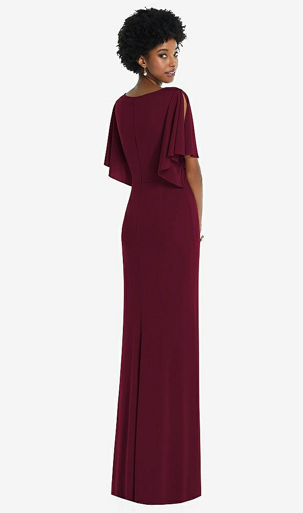 Back View - Cabernet Faux Wrap Split Sleeve Maxi Dress with Cascade Skirt
