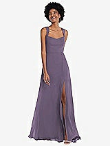 Front View Thumbnail - Lavender Contoured Wide Strap Sweetheart Maxi Dress