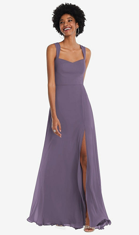 Front View - Lavender Contoured Wide Strap Sweetheart Maxi Dress