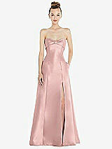 Front View Thumbnail - Rose - PANTONE Rose Quartz Bow Cuff Strapless Satin Ball Gown with Pockets