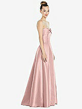 Side View Thumbnail - Rose - PANTONE Rose Quartz Bow Cuff Strapless Satin Ball Gown with Pockets