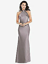 Front View Thumbnail - Cashmere Gray Scarf Tie High-Neck Halter Maxi Slip Dress