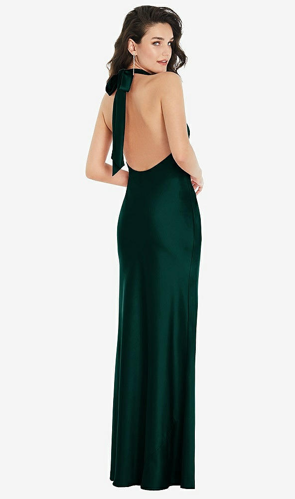 Back View - Evergreen Scarf Tie High-Neck Halter Maxi Slip Dress