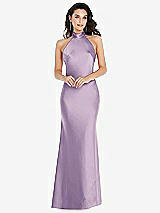 Front View Thumbnail - Pale Purple Scarf Tie High-Neck Halter Maxi Slip Dress