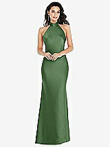 Front View Thumbnail - Vineyard Green Scarf Tie High-Neck Halter Maxi Slip Dress