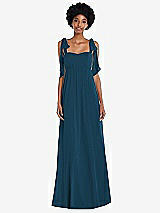 Front View Thumbnail - Atlantic Blue Convertible Tie-Shoulder Empire Waist Maxi Dress