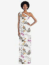 Alt View 2 Thumbnail - Butterfly Botanica Ivory Convertible Tie-Shoulder Empire Waist Maxi Dress