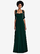 Front View Thumbnail - Evergreen Convertible Tie-Shoulder Empire Waist Maxi Dress