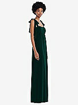 Side View Thumbnail - Evergreen Convertible Tie-Shoulder Empire Waist Maxi Dress