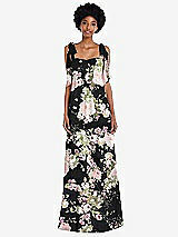 Front View Thumbnail - Noir Garden Convertible Tie-Shoulder Empire Waist Maxi Dress