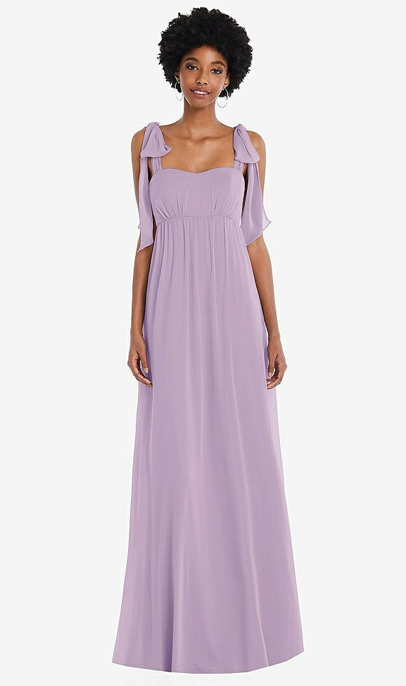 Front View - Pale Purple Convertible Tie-Shoulder Empire Waist Maxi Dress