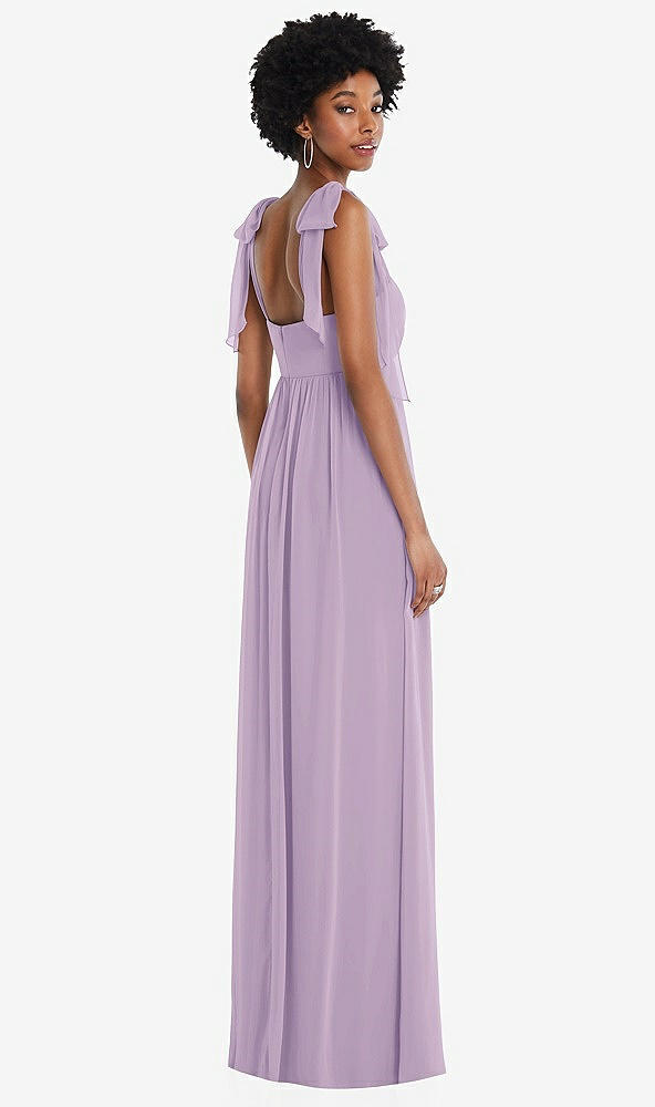 Back View - Pale Purple Convertible Tie-Shoulder Empire Waist Maxi Dress