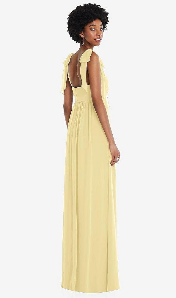 Back View - Pale Yellow Convertible Tie-Shoulder Empire Waist Maxi Dress