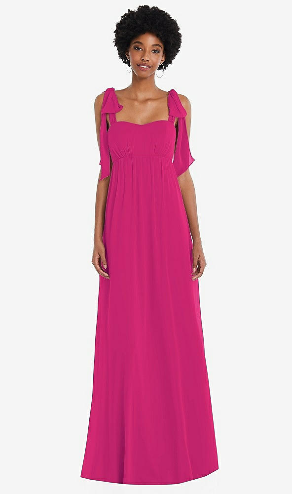 Front View - Think Pink Convertible Tie-Shoulder Empire Waist Maxi Dress