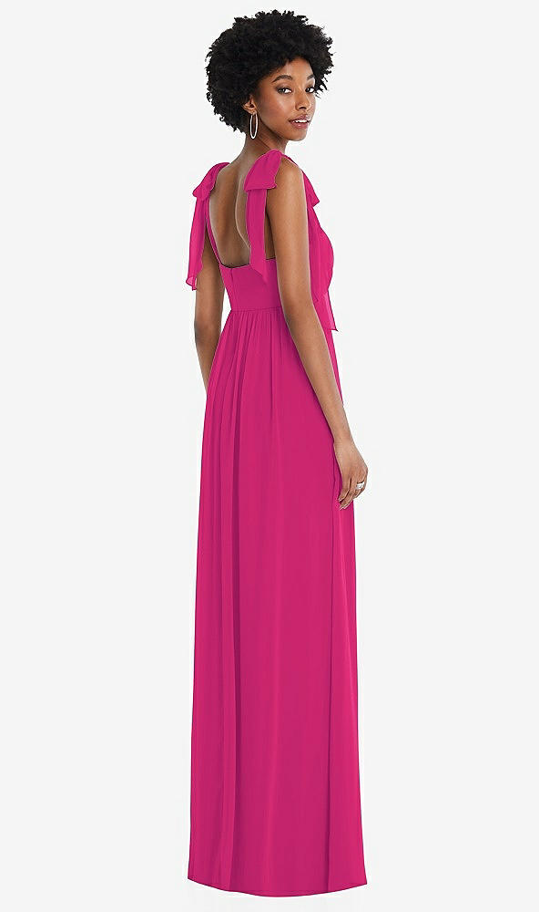 Back View - Think Pink Convertible Tie-Shoulder Empire Waist Maxi Dress