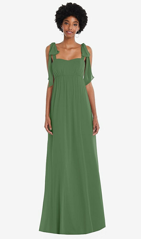 Front View - Vineyard Green Convertible Tie-Shoulder Empire Waist Maxi Dress